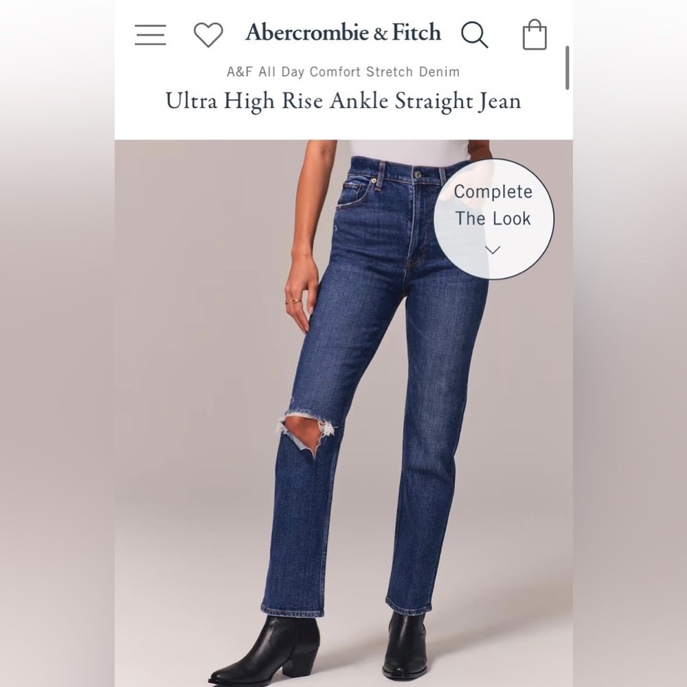 Abercrombie & Fitch Ultra High Rise Ankle Straight Jean, 24 short, Med Destroy